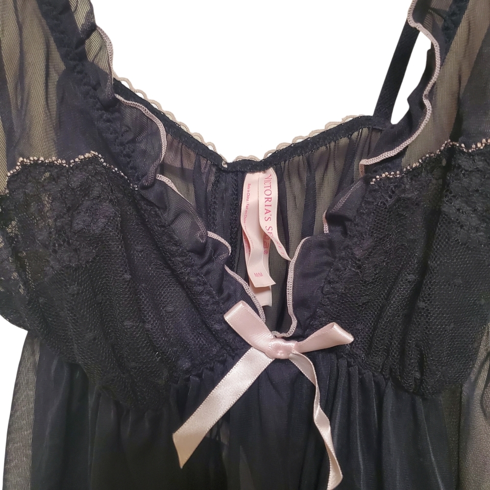 Victoria’s Secret Pink Bow Cami Floral Lace Tank Top Babydoll Lingerie - Picture 7 of 15